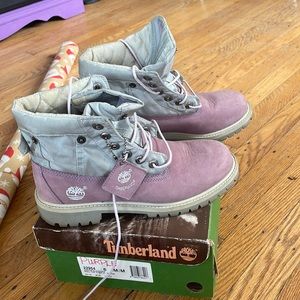 Lilac and Gray Timberlands Youth size 6 women's 8 1/2